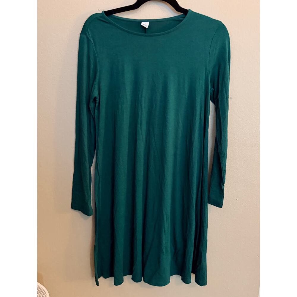Old Navy Long-Sleeve Jersey-Knit Mini Swing Crew Neckline Dress Green Small EUC - Picture 2 of 12